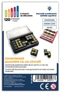 Joc Smart Games IQ Circuit cu tablă compactă, piese puzzle cu două fețe și trasee care trebuie conectate pentru a forma circuite complete.