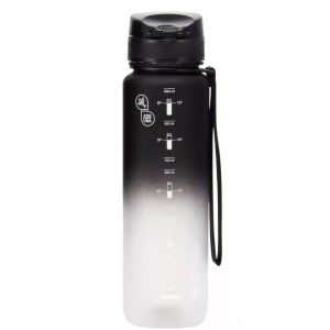 Sticlă de apă Ars Una cu capacitate de 600 ml, finisaj mat și design gradient negru-alb, realizată din Tritan fără BPA și prevăzută cu capac anti-scurgere cu sistem de siguranță.