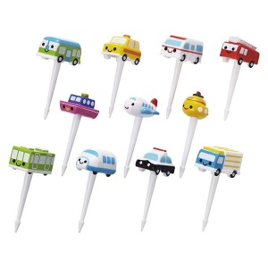 Set 11 bețișoare decorative cu vehicule – accesorii colorate pentru pachețele bento și petreceri, realizate din plastic ABS sigur și reutilizabil.