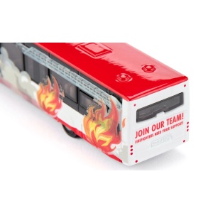 Model miniatural SIKU 1688 Autobuz Neoplan din metal, cu design dinamic inspirat de vehiculele de intervenție și roți cauciucate pentru rulare realistă.