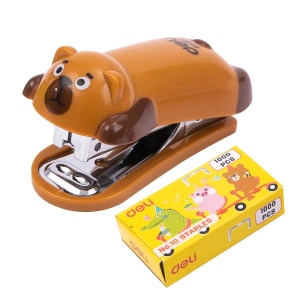 Capsator mini Deli din plastic, cu design vesel inspirat de animale, format compact și decapsator integrat.