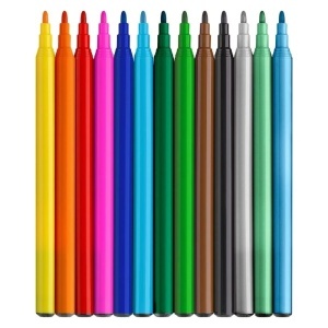 Set de carioci Faber-Castell Dino cu 13 culori, inclusiv 3 metalizate, design cu dinozauri și autocolante tematice, ideal pentru desen, colorat și activități creative pentru copii.