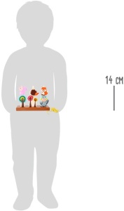 Joc din lemn Forest Animals cu vulpe, arici, bufniță, raton și veveriță, pentru potrivire, stivuire și înșirare educativă.