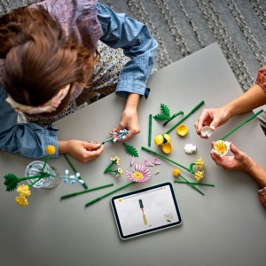 LEGO Botanicals Mic buchet luminos 10347 cu flori pastelate construibile, inclusiv bujor, lalea, gerberă și zambile, pentru decor și relaxare creativă.