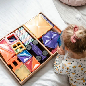 Set educativ magnetic Connetix Rainbow Mega Pack 212 piese, culori curcubeu.