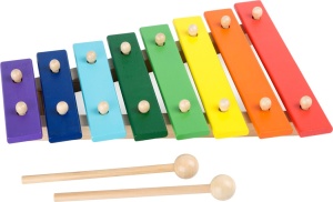 Xilofon colorat din lemn small foot cu baghete incluse, instrument muzical educativ pentru dezvoltarea ritmului și creativității copiilor.