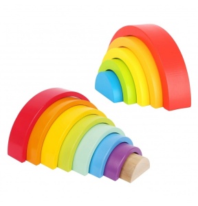 Set de cuburi de construcție din lemn Rainbow, colorate cu vopsele pe bază de apă, pentru dezvoltarea creativității și motricității copiilor.