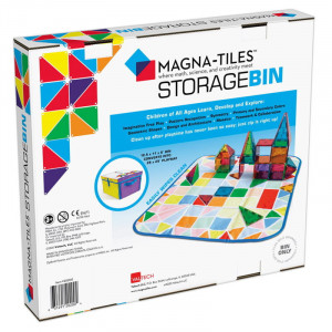 Cutie de depozitare 2 în 1 MAGNA-TILES cu covor de joacă colorat pentru copii 3+ ani – capacitate 300 piese.