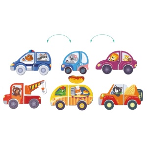 Joc magnetic DoDo Aventuri pe drum cu tablă magnetică, vehicule, semne de circulație și elemente rutiere pentru crearea propriilor trasee și povești.