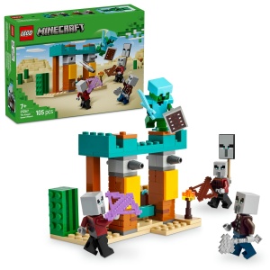 LEGO Minecraft Patrulă Illager de deșert 21267 cu avanpost deșertic, Cavaler Cactus, illageri și accesorii pentru bătălii inspirate din Minecraft.