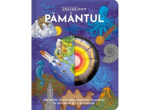 Carte educativă Pământul Model 3D pentru copii, cu elemente interactive despre structura planetei, atmosferă, Sistemul Solar și Univers.