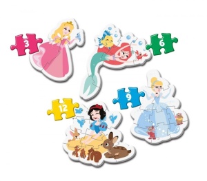 Puzzle Disney Princess 2+ Clementoni – 4 imagini cu prințese, piese mari și colorate, ideale pentru copii mici, produs educativ de calitate.
