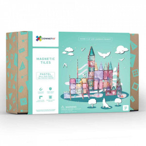 Set de constructie magnetic cu circuite cu bile, Connetix Magnetic Tiles, Pastel Ball Run 106 piese - Img 1