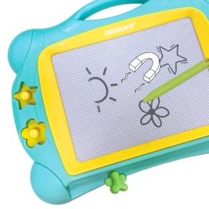 Tablă magnetică de desen pentru copii cu stilou și ștampile decorative, reutilizabilă și ideală pentru dezvoltarea creativității și coordonării mână-ochi.