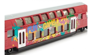 Machetă tren etajat SIKU 1791 cu caroserie metalică, detalii realiste și interior atent realizat, inspirată de trenurile moderne de pasageri.