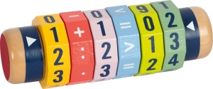 Calculator rulant din lemn Educate 1x1 cu cilindri rotativi pentru exerciții matematice și dezvoltarea gândirii logice la copii.