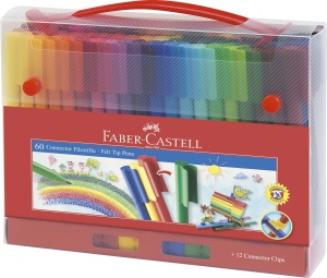 Carioci Faber-Castell Connector - 60 culori + 12 clipsuri