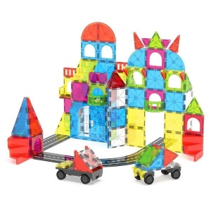 MAGNA-TILES City Center – set magnetic de construcție cu 110 piese, vehicule, drumuri și elemente arhitecturale, ideal pentru copii 3–10 ani, compatibil cu toate seturile Magna-Tiles.