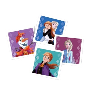 Joc de memorie Clementoni Memo Game Frozen cu 48 de carduri colorate ilustrate cu personajele Elsa, Anna, Olaf și prietenii lor din universul Frozen.