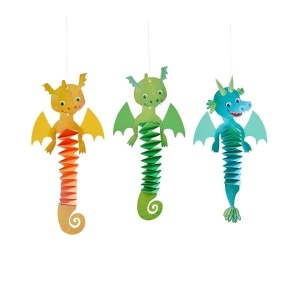 Set creativ Origami cu Dragoni HABA pentru copii, cu materiale pentru realizarea a 6 dragoni din hârtie și instrucțiuni ilustrate pas cu pas.