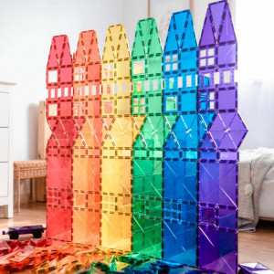 Set educativ magnetic Connetix Rainbow Mega Pack 212 piese, culori curcubeu.
