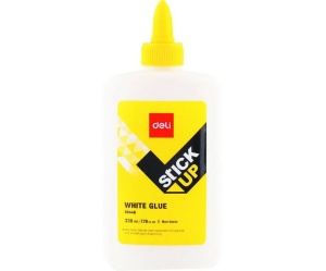 Recipient de aracet alb 230 ml cu aplicator subțire, utilizat pentru proiecte creative, colaje, activități școlare și lucru manual pentru copii.