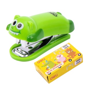 Capsator mini Deli din plastic, cu design vesel inspirat de animale, format compact și decapsator integrat.