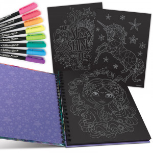 Carte de colorat pentru copii cu pagini negre, stilouri neon și povestea Coraliei – produs creativ de la Nebulous Stars. Interior.