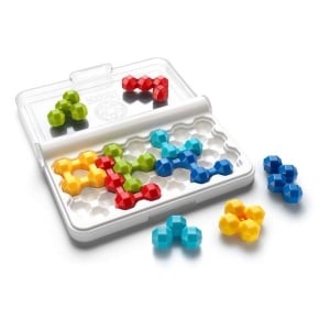 Joc IQ Twins de la Smart Games cu tablă compactă, 10 piese puzzle colorate organizate în perechi și broșură cu 120 de provocări logice pentru copii și adulți.