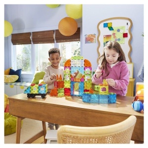 MAGNA-TILES City Center – set magnetic de construcție cu 110 piese, vehicule, drumuri și elemente arhitecturale, ideal pentru copii 3–10 ani, compatibil cu toate seturile Magna-Tiles.