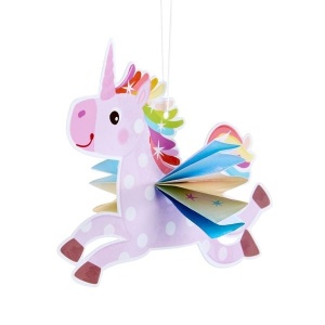 Set creativ Origami cu Unicorni HABA pentru copii, cu materiale pentru realizarea a 6 unicorni zburători și instrucțiuni ilustrate.