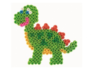 Planșetă transparentă Playbox în formă de dinozaur, destinată utilizării cu mărgele de călcat XL de 9 mm pentru realizarea modelelor creative și decorative.