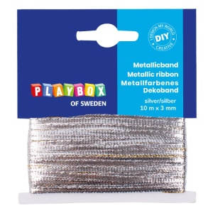 Playbox - Metallic ribbon, 10 m x 3 mm, silver