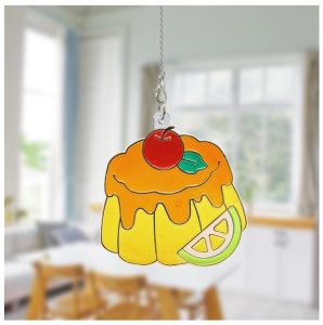 Set Glass Deco Deserturi cu vopsele pentru sticlă, captatoare de soare și modele de prăjituri colorate, ideal pentru activități creative și decorațiuni handmade.