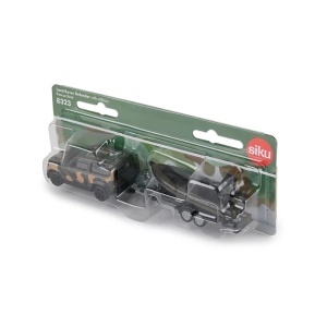 SIKU 8323 Land Rover Defender cu barcă militară de salvare și remorcă