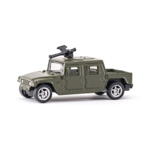 Machetă SIKU Desert Storm, pickup militar verde din metal și plastic, cu roți funcționale și detalii realiste.