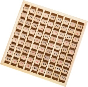 Tablă a înmulțirii din lemn FSC® 100% cu cilindri rotativi pentru învățarea matematicii și exersarea tablei înmulțirii într-un mod interactiv.
