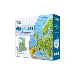 Tolki Világatlasz interaktív hangoskönyv Tolki 2.0 tollal, amely játékosan tanítja a földrajzot és a világ országait 6–12 éves gyermekek számára.