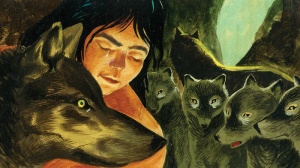 Diafilm în limba germană Mogli, der Sohn der Wölfe, ilustrând aventurile băiatului crescut de lupi în junglă, alături de animale și personaje inspirate din povestea lui Rudyard Kipling.