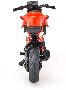 Machetă KTM 1290 Super Duke R SIKU 1384 cu design sportiv, finisaje detaliate și construcție din metal, inspirată de motocicleta originală de înaltă performanță.