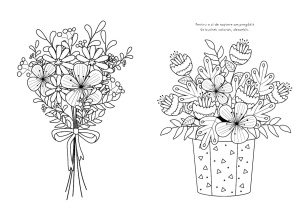 Cartea de colorat „Magia florilor – 1000 de ștrasuri autocolante” de la Kreativ, cu ilustrații florale și peste 1000 de ștrasuri decorative pentru activități creative și artistice.