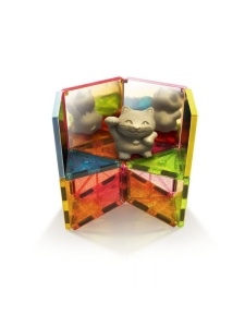 Set MAGNA-TILES Stardust cu 15 piese magnetice translucide, sclipici și oglinzi – perfect pentru construcții strălucitoare și creative.