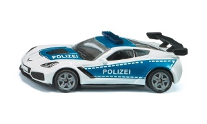Machetă Corvette Police SIKU 1525 cu caroserie metalică, design sportiv și detalii realiste inspirate de un vehicul de poliție de mare performanță.