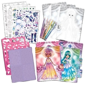 Nebulous Stars – Creatoare de modă Astral Ball: caiet de schițe creativ cu stickere, șabloane și creioane colorate pentru pasionații de modă.