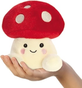 Palm Pals Amanita – jucărie de pluș în formă de ciupercuță roșie, 13 cm, moale, adorabilă și eco-friendly, din colecția Aurora Palm Pals.