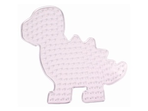 Planșetă transparentă Playbox în formă de dinozaur, destinată utilizării cu mărgele de călcat XL de 9 mm pentru realizarea modelelor creative și decorative.
