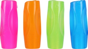 Set de 4 manșoane ergonomice Deli EU75002 în culori neon, pentru corectarea poziției de scriere și creșterea confortului în utilizarea creioanelor.