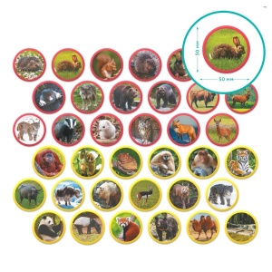 Set magnetic Montessori cu 36 animale din Eurasia ilustrate realist, ideal pentru dezvoltarea vocabularului, logicii și cunoașterii naturii.