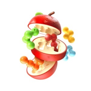 Puzzle logic Smart Games Apple Puzzler în formă de măr tridimensional, cu piese colorate în formă de viermi și provocări de logică pentru copii și adulți.