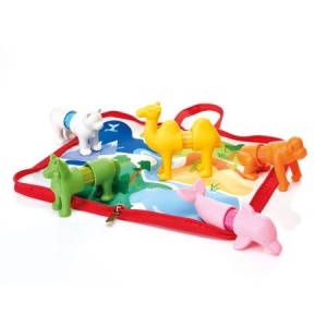 Set magnetic SmartMax My First Animals Around the World cu 16 piese colorate pentru construirea animalelor, realizate din plastic moale și prevăzute cu magneți complet încapsulați.